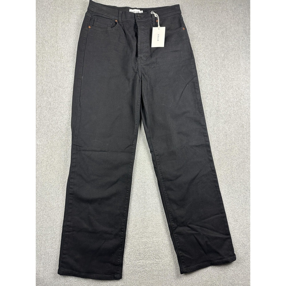 Cello Super High Rise Dad Jeans Juniors 11 Black Straight Leg Stretch Denim NWT - Picture 1 of 11
